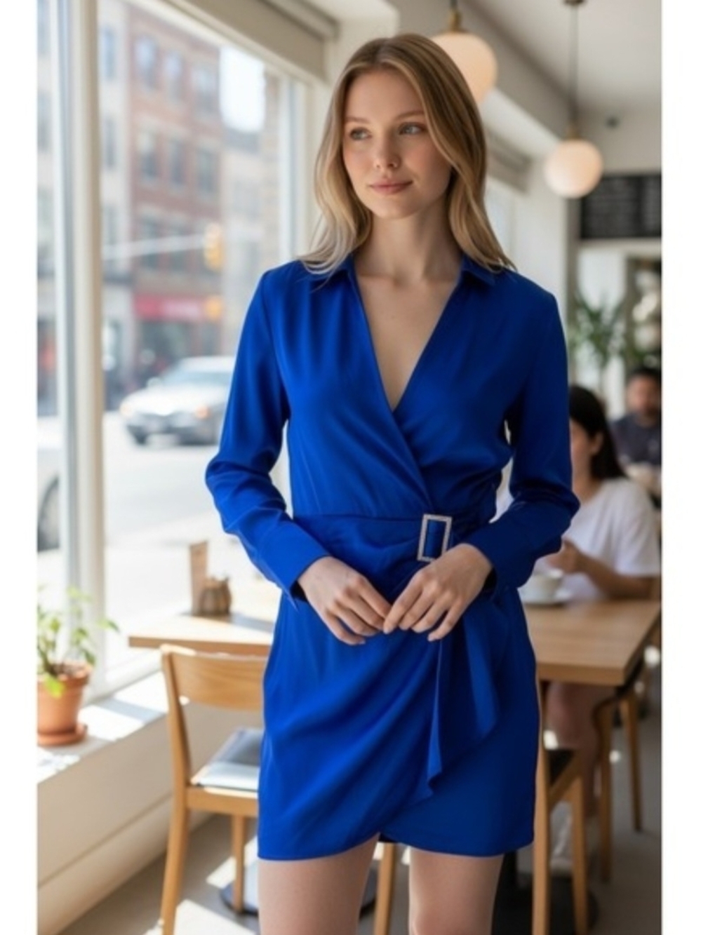 House of Harlow 1960 Cobalt Blue Wrap Long-Sleeve Dress Like New Size XS